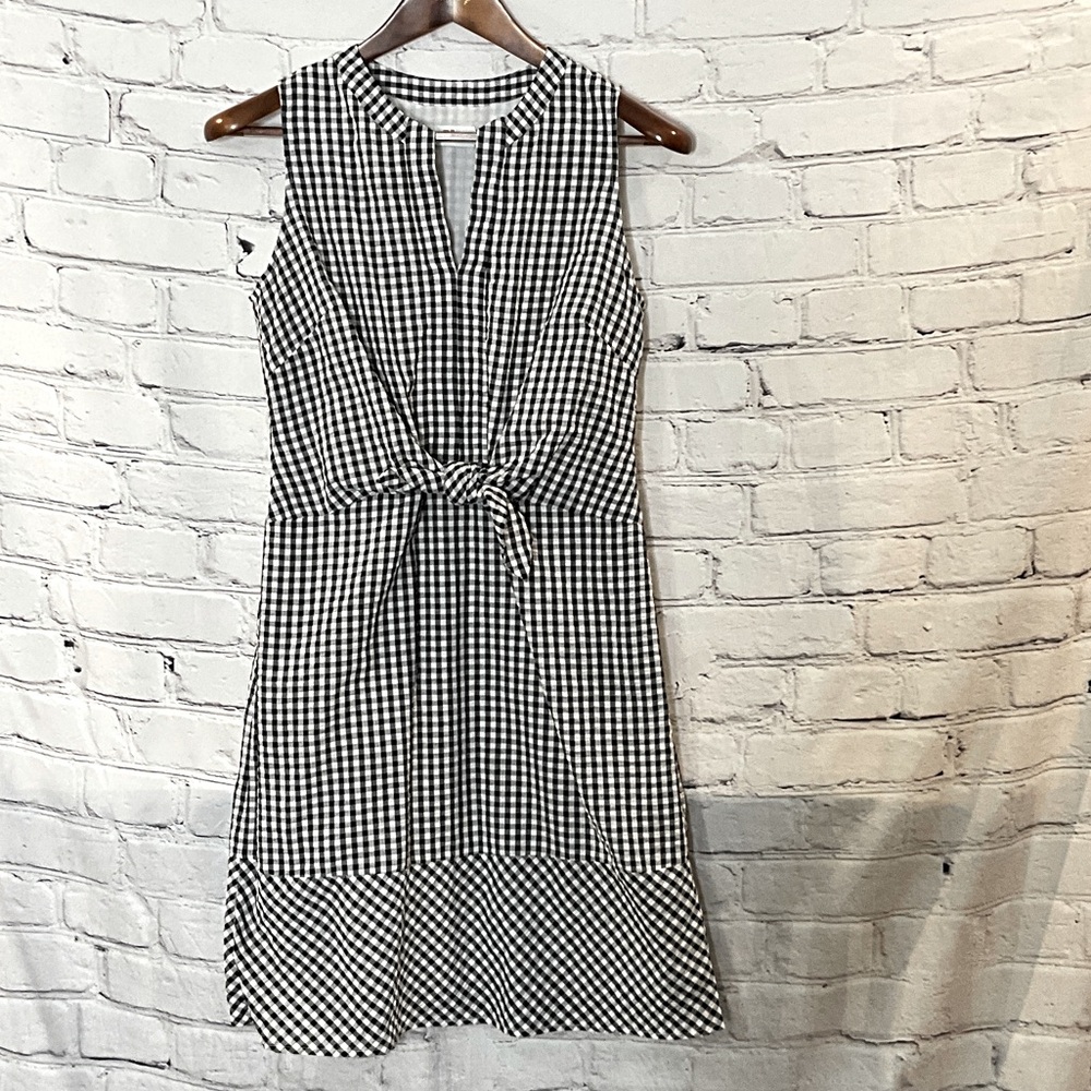 Vineyard Vines Black White Gingham Sleeveless Knot Tie Front Dress Size 4
